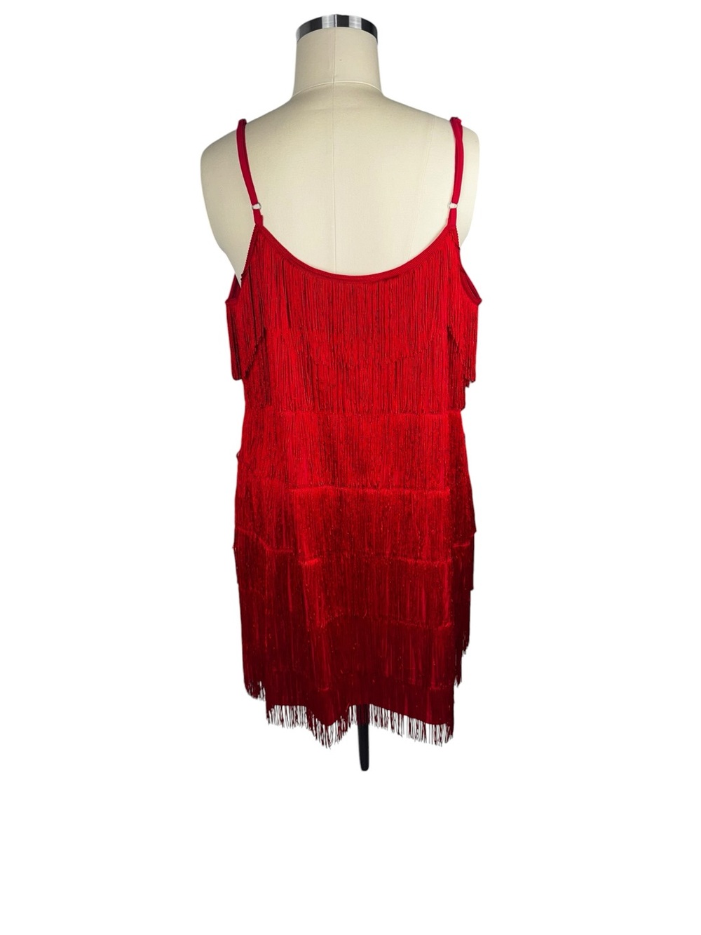 Venus Red Fringe Flapper Dress 2X Plus Size Tiered Adjustable Straps - Picture 4 of 9